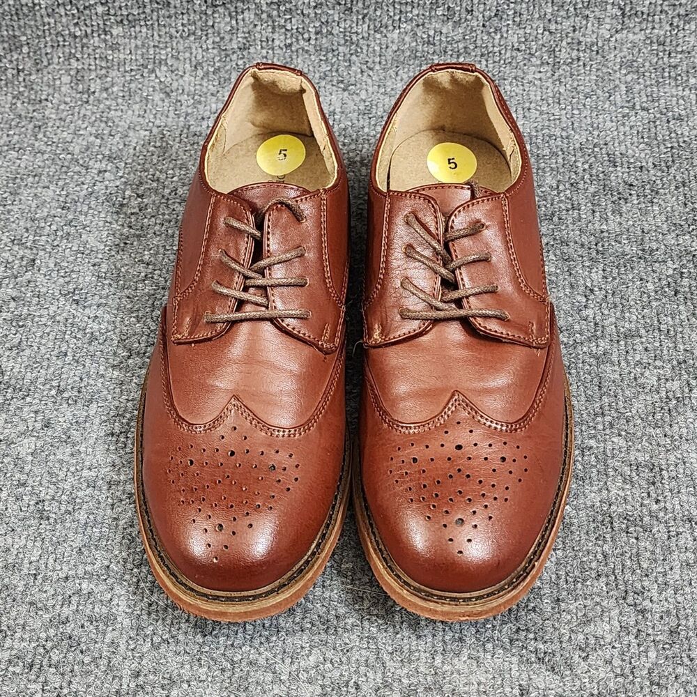 Deer Stag Boys/Men Oxford Wing-Tip Dress Shoes Sz 5 Dunphy Faux Leather Brown